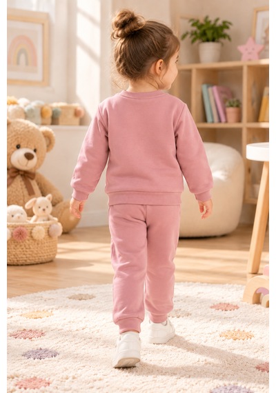 Tucankids Kız Çocuk Ayıcık Nakışlı 2 İplik Kompak Eşofman Takımı 1-4 Yaş Gül Kurusu