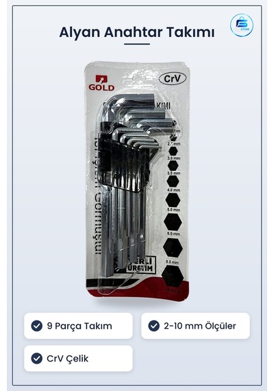 Uzun Alyan Anahtar Takımı 9 Parça Crv Altıgen Manuel El Aleti Hır