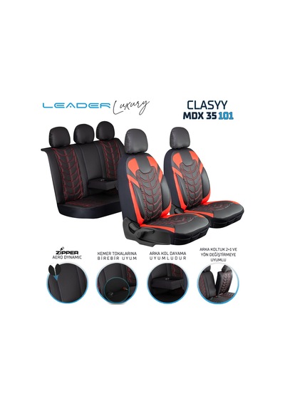 Fiat Linea Active Plus Uyumlu Lüx Deri Oto Koltuk Kılıfı Ön Arka Takım Classy Serisi Siyah Kırmızı 30931665