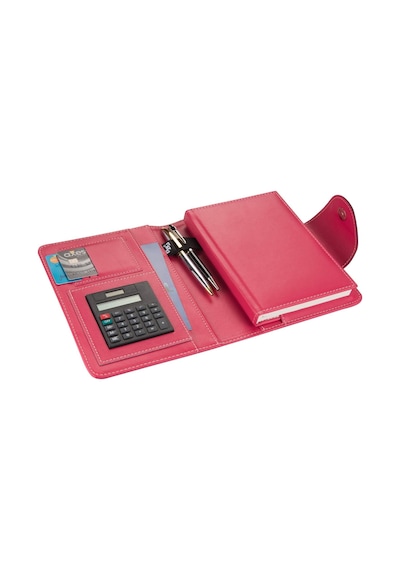 5194 Ajanda Tarihsiz Kareli 14x20 Cm. Ajanda/defter Hesap Makineli Suni Deri Organizer, Fuşya Çok Renkli