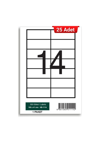 Herboy Hb-1114 105 X 41 Mm A4 Laser Etiket 25 Adet