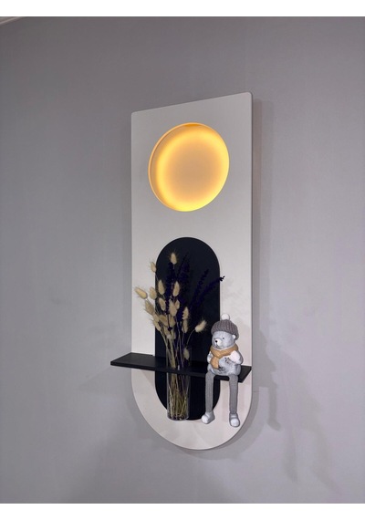 Mimoza Dekoratif Duvar Rafı Led Işıklı Ahşap İskandinav Tarzı Modern Çiçeklik Salon Duvar Rafı 30x80 Cm Paris Grisi - Antrasit