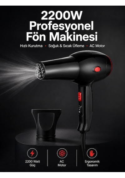 Zenvia Tüm Saç Tiplerine Uygun, İki Kademeli Hız Ayarlı Fön Makinesi Znv2026 52543553