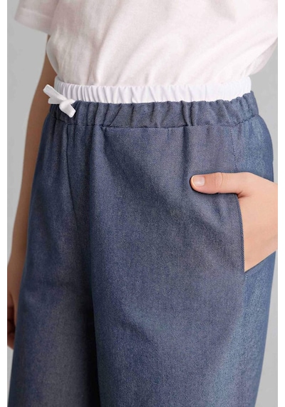 Defacto Wıde Leg Geniş Paça Jean Görünümlü Pantolon Kız Çocuk G6814a826smın257 İndigo-ın257
