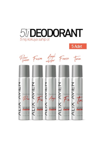 Alüminyumsuz Seyahat Boy Kadın Deodorant Spray Beşli Set 5x75 Ml - 5 Farklı Koku Seçeneği