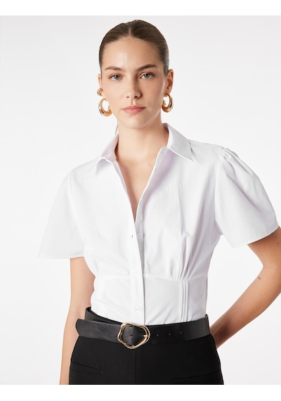 Koton Pamuklu Düğmeli Klasik Yaka Slim Fit Kısa Kollu Gömlek Beyaz 6sak60432uw