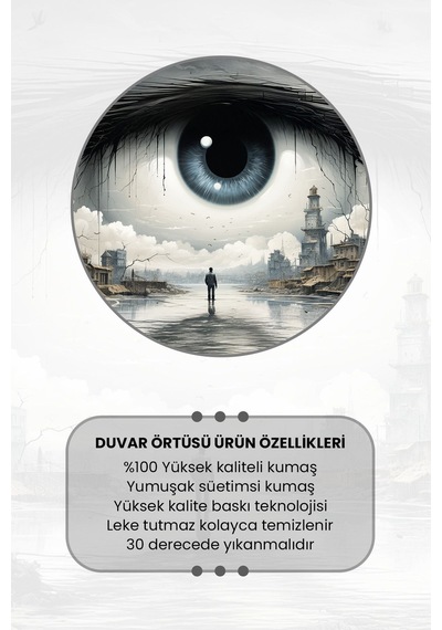 Gözün İçindeki Dünya Desenli Duvar Halısı Duvar Örtüsü Tapestry Süet Dokulu Kumaş