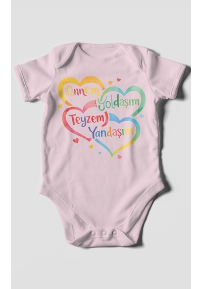Morivokids Annem Yoldaşım Teyzem Yandaşım Kısa Kollu Bebek Body Bebe Pembe
