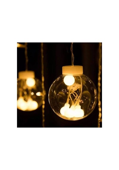 Dekoratif Led Işıklı Top Perde Led Animasyonlu Küre Toplu Ampul Perde Led Fişli Eklenebilir 3mt Şeffaf