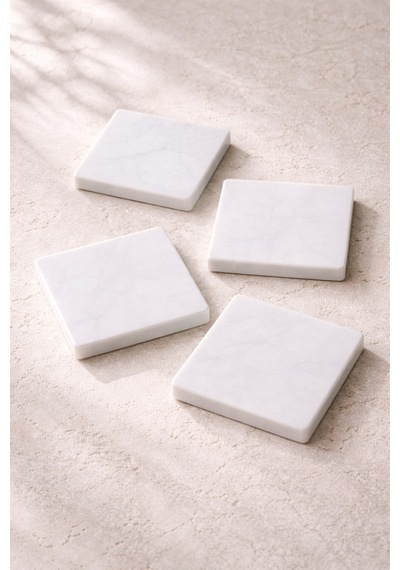 Mermer Bardak Altlığı 4'lü Set 10x10 Cm Beyaz Mermer Kahve Çay Su Bardağı Altlığı 1.3 Cm Kalınlık Diğer