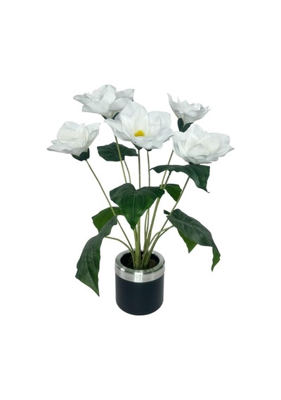 Yapay Çiçek Islak Manolya Çiçeği 6 Çiçekli 65cm Gümüş Halkalı Galvaniz Vazoda Salon Çiçeği