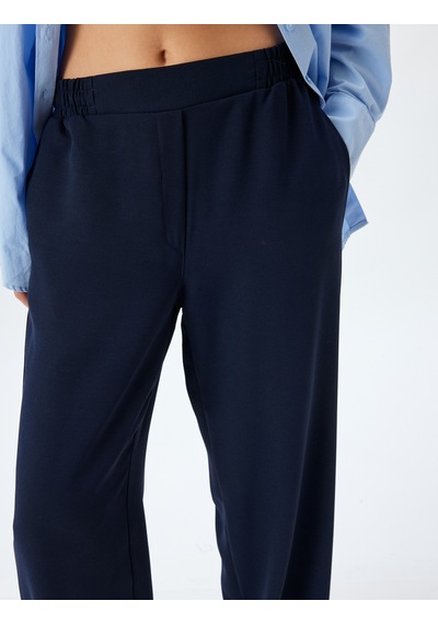 Koton Bol Paça Pantolon Beli Lastikli Cepli Lacivert 5wak40056ew
