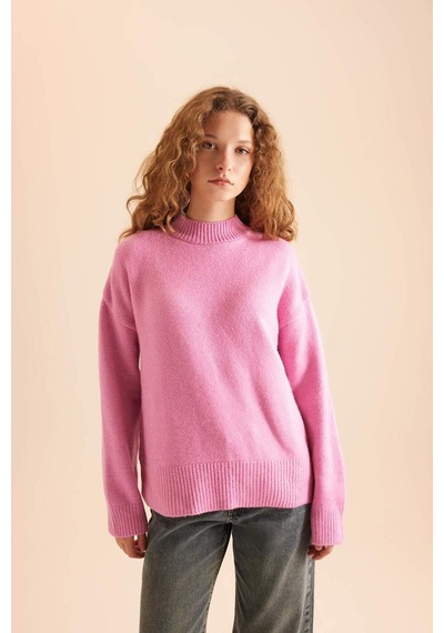 DeFacto Oversize Geniş Kalıp Yarım Balıkçı Yaka Triko Kazak R6044AZNSPN46 Pembe