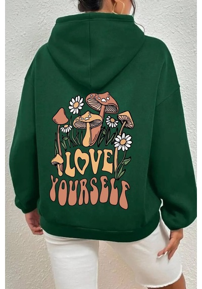 Uyguntarz Unisex Oversize Love Yourself Baskılı Sweatshirt Yeşil