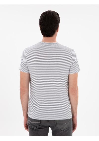 Siyah Slim Fit Bisiklet Yaka Çizgili T-shirt Beyaz