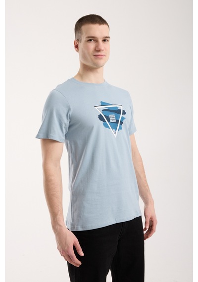 Maximodena Erkek Geometrik Baskı Detaylı Günlük T-shirt - Mavi