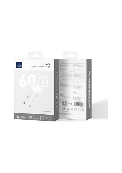 Wiwu Wi-g037 Jade Dynamic Serisi Avs Özellikli Gan Tech Pd Şarj Başlığı 60w Beyaz