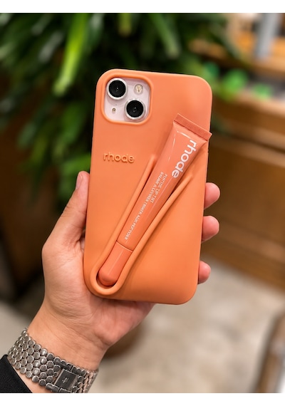 Apple iPhone 13/14 Uyumlu Lip Case Ruj Bölmeli Rujlu Kılıf Peach Pit Bej