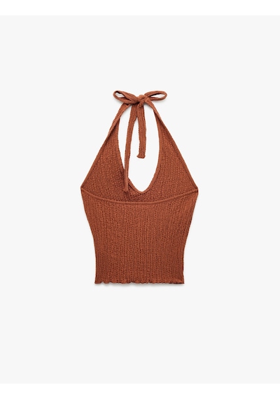 Koton Bürümcük Kumaş Slim Fit Sırt Dekolteli Halter Yaka Üst Kahverengi 5sak10548ek Kahve