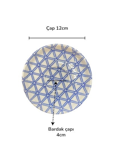 6 Lı Porselen Çay Tabağı, Porselen Çay Tabak Geometrik Desen Mavi