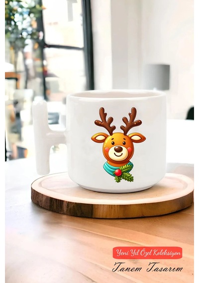 Yeni Yıl Yılbaşı Noel Tasarımlı T Kulp Seramik Kupa 105 Beyaz
