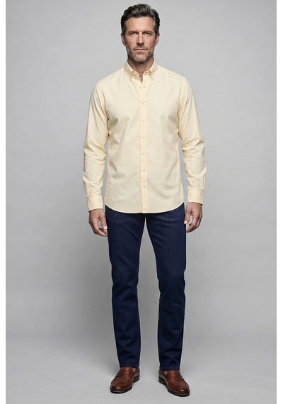 Bisse Sarı Regular Fit Cepsiz Uzun Paşa Yaka Gömlek Gmoks261001 D17