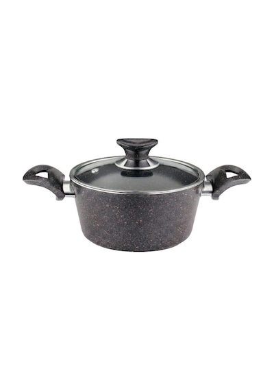 18 Cm Granit Derin Tencere Cam Kapak - Siyah Siyah