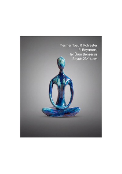 Dekoratif Yogacı Heykeli Mavi 23x14 Cm Meditasyon Yoga Figürü, Modern Biblo Ve Masaüstü Dekor Objesi