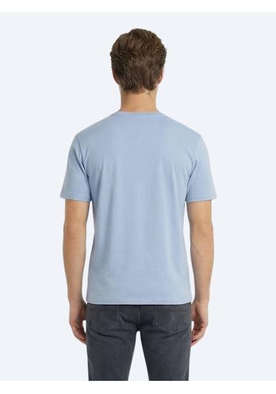 Kip Açık Mavi Düz %100 Pamuk T-shirt