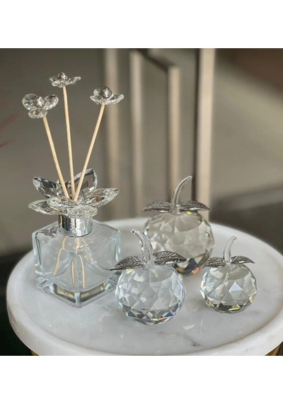 Dekoratif Kristal Koku Şişesi Ve 3 Lü Elma Set Gümüş