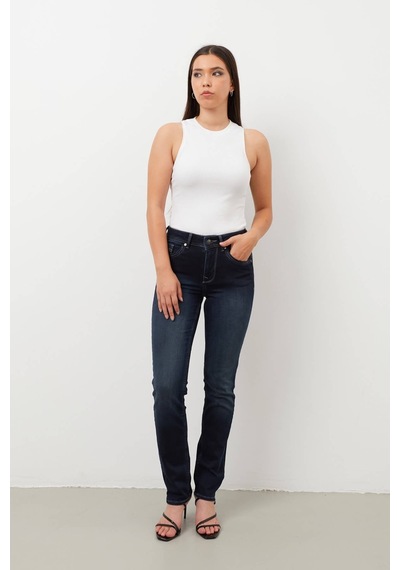 Kadın Likralı Straight Jean Pantolon Lacivert 001
