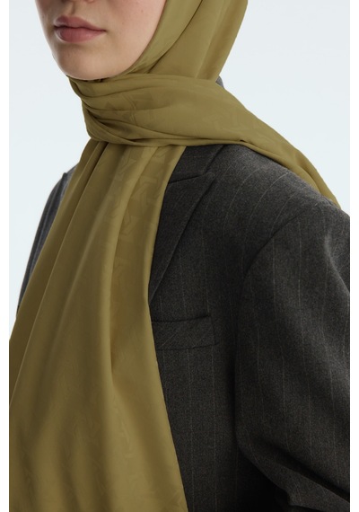 Mirsoy Scarf İpeksi Jakar Şal Mira Desen Yağ Yeşili