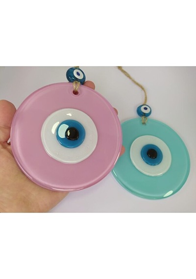 Opak Cam Nazar Boncuğu Ikili Set Toz Pembe Ve Cam Göbeği Duvar De