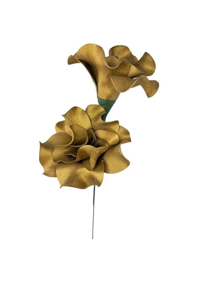 Latex Çiçek 2 Kafalı Manolya Yapay Çiçek Köpük Çiçek Gold Altın Renk
