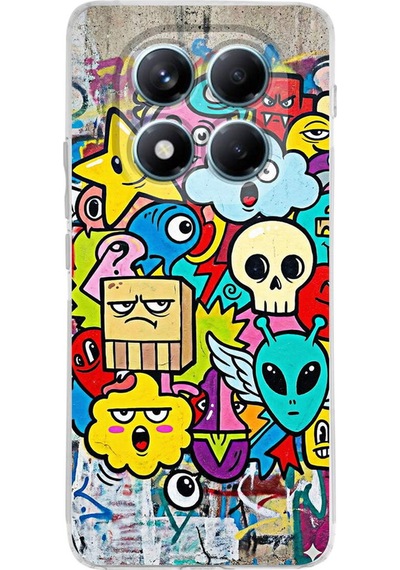 Redmi Note 14 Pro 5g İle Uyumlu Grafiti Doodle Tasarımlı Şeffaf Silikon Kılıf Şeffaf
