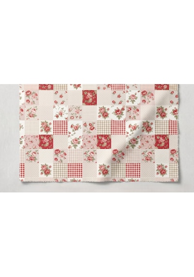 Makiteks Battal Boy 240x220 Pamuklu Patchwork Gül Desenli Nevresim Seti - Country Tarz Kırkyama Model Pembe