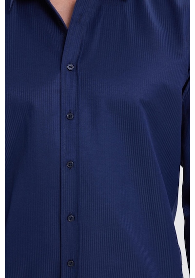 Tudors Modern Slim Fit Uzun Kollu Pamuklu Kolay Ütü Armürlü Lacivert Erkek Gömlek-41844 Lacivert