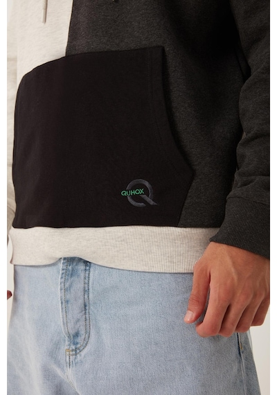 Erkek Parçalı 3 İplik Sweatshirt Beyaz Kar Melanj