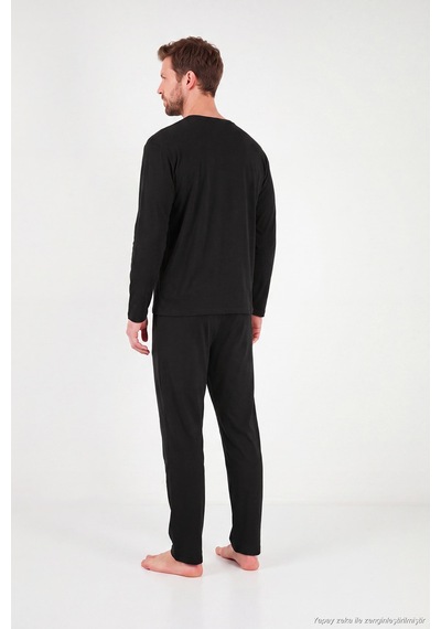 Buratti Minimal Baskılı Pamuklu Uzun Kollu Pijama Takımı Erkek Pijama Takımı 6575005 Siyah