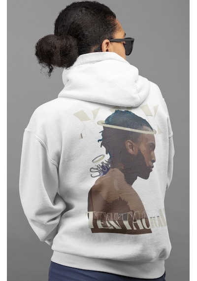 Sevbano X Tentacion Rapper Şarkıcı Sırt Baskılı Unisex Oversize Penye Hoo beyaz