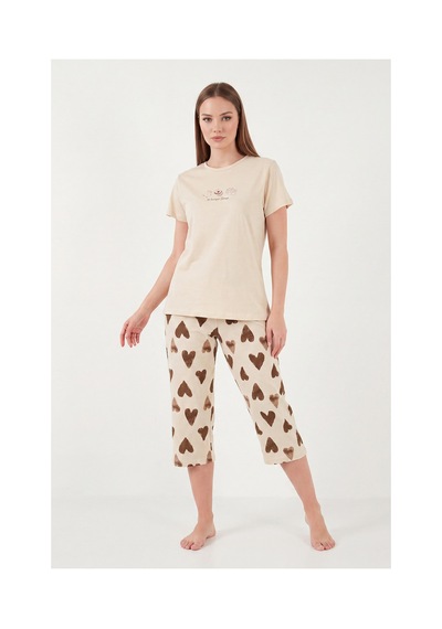 Lela Desenli Pamuklu Bisiklet Yaka Kaprili Pijama Takımı Bayan Pijama Takımı 65790787 Bej-kahve Lela Desenli Pamuklu Bisiklet Yaka Kaprili Pijama Takımı Bayan Pijama Takımı 65790787 Bej-kahve