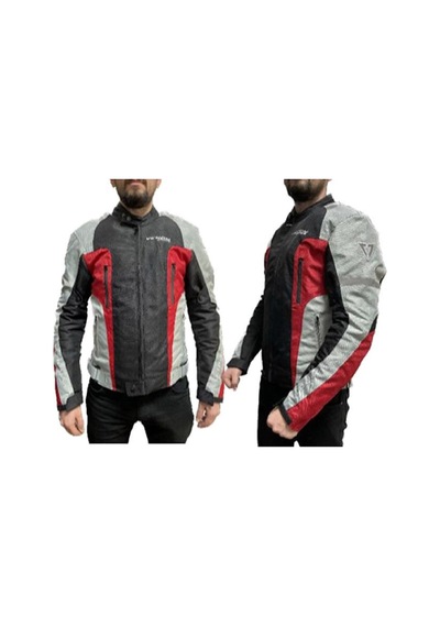 Venom Air Racing 4 Mevsim Motosiklet Montu Gri - Siyah - Kırmızı