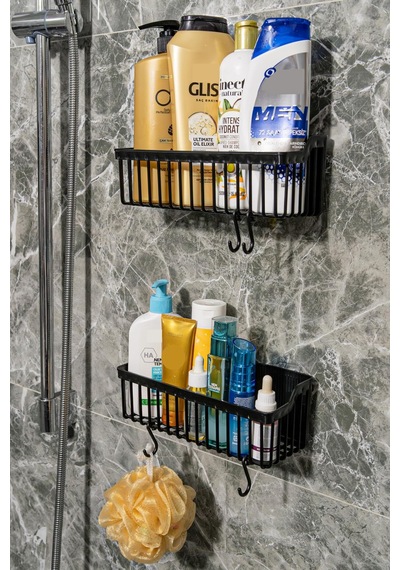 Ata Home Banyor 6'lı Banyo Seti Yapışkanlı Banyo Düzenleyici Şamp Siyah