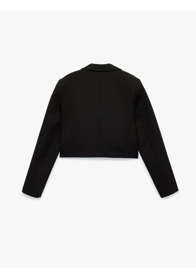 Koton Düğmeli Geniş Yaka Uzun Kollu Crop Blazer Ceket Siyah 7wak50218uw
