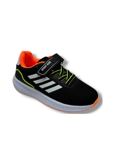 Lafonten 755-26 Anorak Deri Anatomik Cırtlı Çocuk Sneaker Siyah Beyaz Turuncu 31-35 Siyah