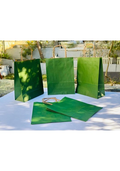1.kalite 18x8x24 Cm 5 Li Yeşil Renkli Kraft Kağıt Çanta, Hediye Poşeti, Hediye Paketi, Kraft Çanta