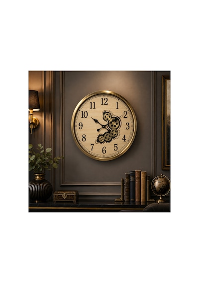 Sleep Nova Imperial Gear Gold Dekoratif Metal Çarklı Duvar Saati Büyük Boy Altın