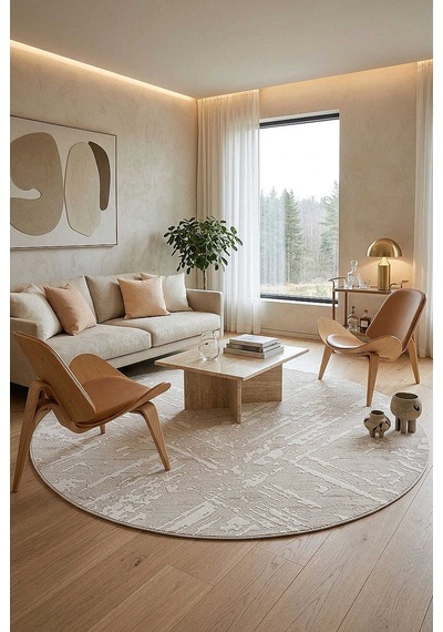 Etro Dekoratif Modern Akrilik Makine Yuvarlak Halı Et04 Gri Gri-krem