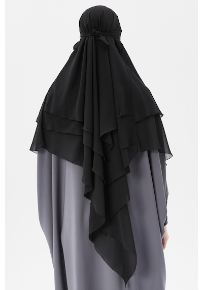 Altobeh Hazır Pratik Şifon Üç Katlı Peçeli Üçgen Hac Umre Şalı Sufle Hijab Nikap Siyah