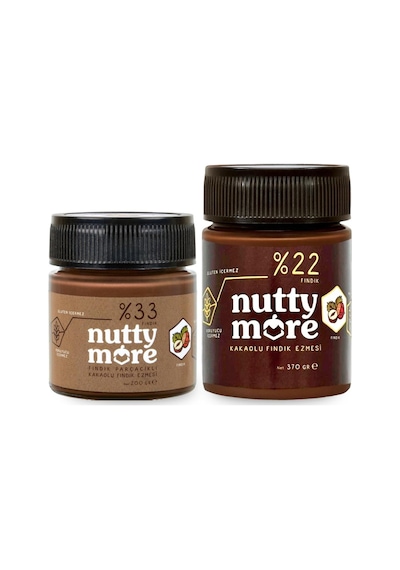 Nutty More %33 Fındık Parçacıklı Kakaolu Fındık Ezmesi 200 Gr + %22 Kakaolu Fındık Ezmesi 370 Gr